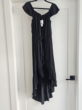 Naked Zebra Black Satin High-Low Maxi Dress